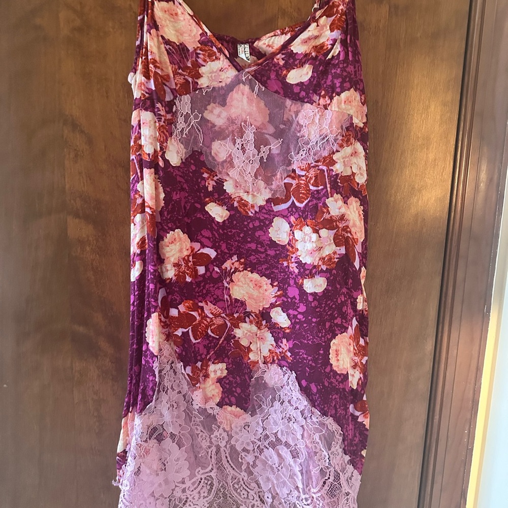 Intimately Free People Pink Purple Lace Short Slip Dress